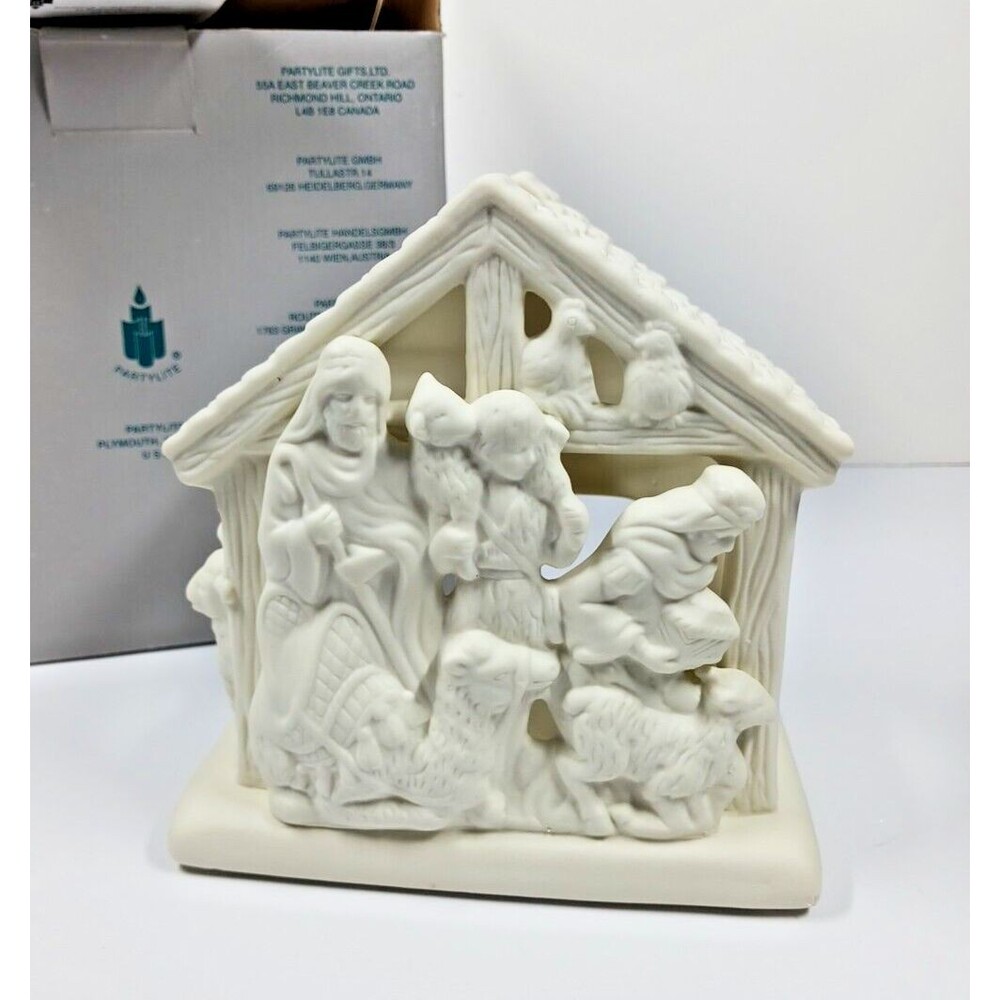 VTG PartyLite Bisque P7313 O Little Town 3 Shepherds Tealight Candleholder EUC